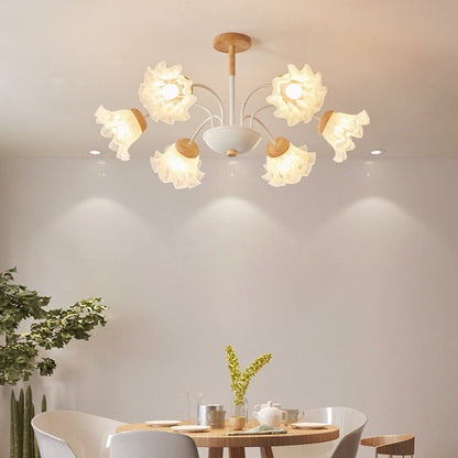 Modern Nordic Bellflower Chandelier in Iron, Wood & Acrylic – 3/6/8 Lights for Living Room