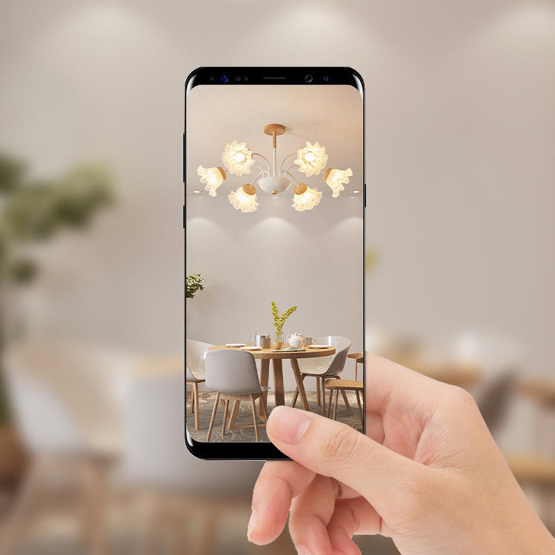Modern Nordic Bellflower Chandelier in Iron, Wood & Acrylic – 3/6/8 Lights for Living Room