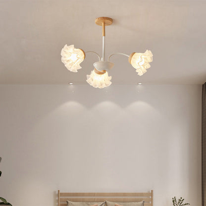 Modern Nordic Bellflower Chandelier in Iron, Wood & Acrylic – 3/6/8 Lights for Living Room