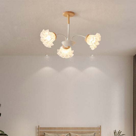 Modern Nordic Bellflower Chandelier in Iron, Wood & Acrylic – 3/6/8 Lights for Living Room