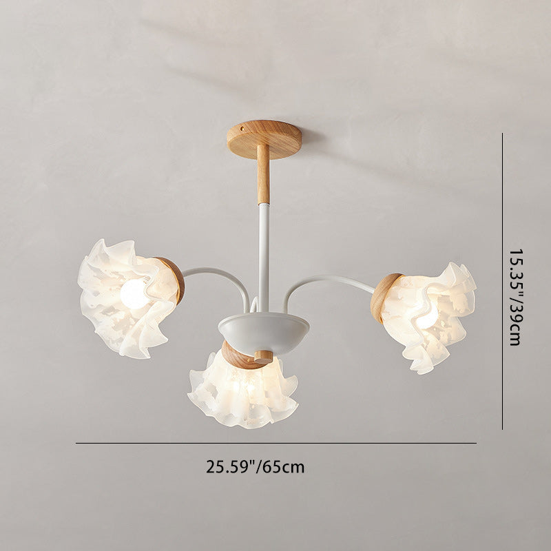 Modern Nordic Bellflower Chandelier in Iron, Wood & Acrylic – 3/6/8 Lights for Living Room