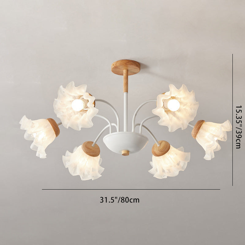 Modern Nordic Bellflower Chandelier in Iron, Wood & Acrylic – 3/6/8 Lights for Living Room