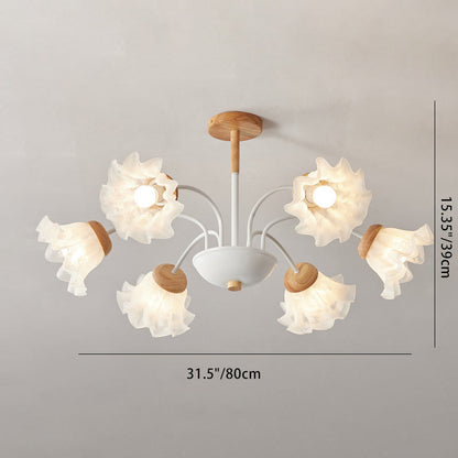 Modern Nordic Bellflower Chandelier in Iron, Wood & Acrylic – 3/6/8 Lights for Living Room
