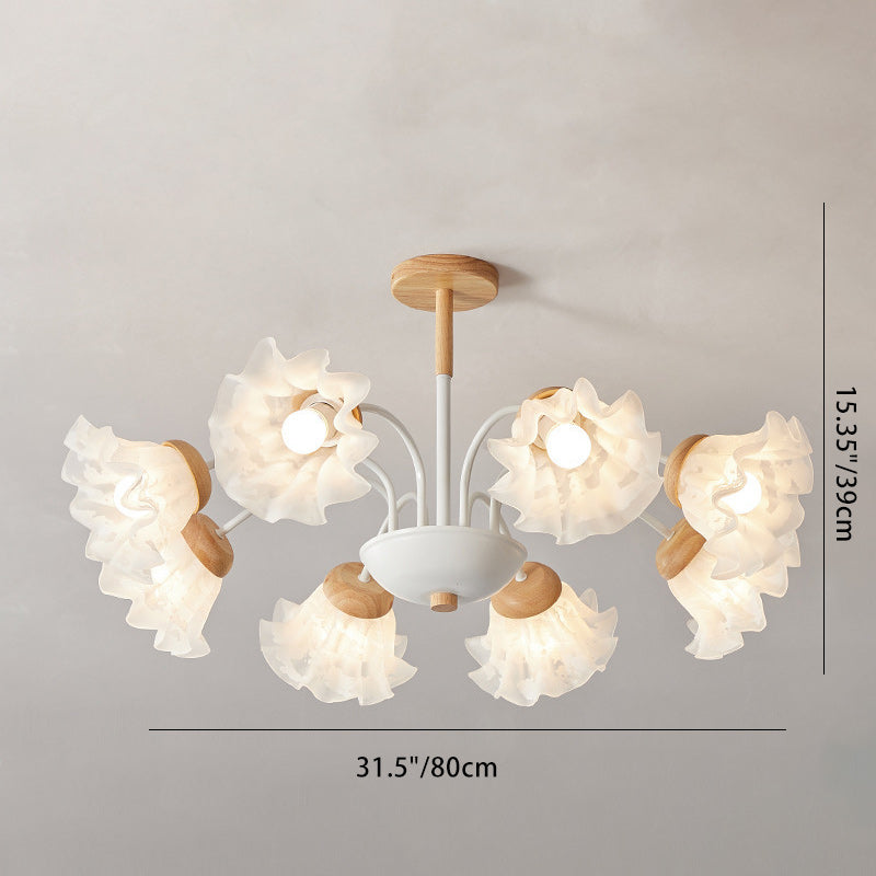 Modern Nordic Bellflower Chandelier in Iron, Wood & Acrylic – 3/6/8 Lights for Living Room