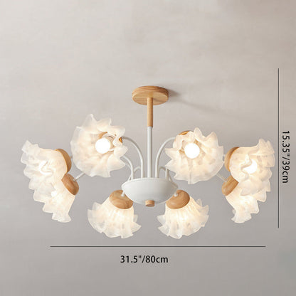 Modern Nordic Bellflower Chandelier in Iron, Wood & Acrylic – 3/6/8 Lights for Living Room