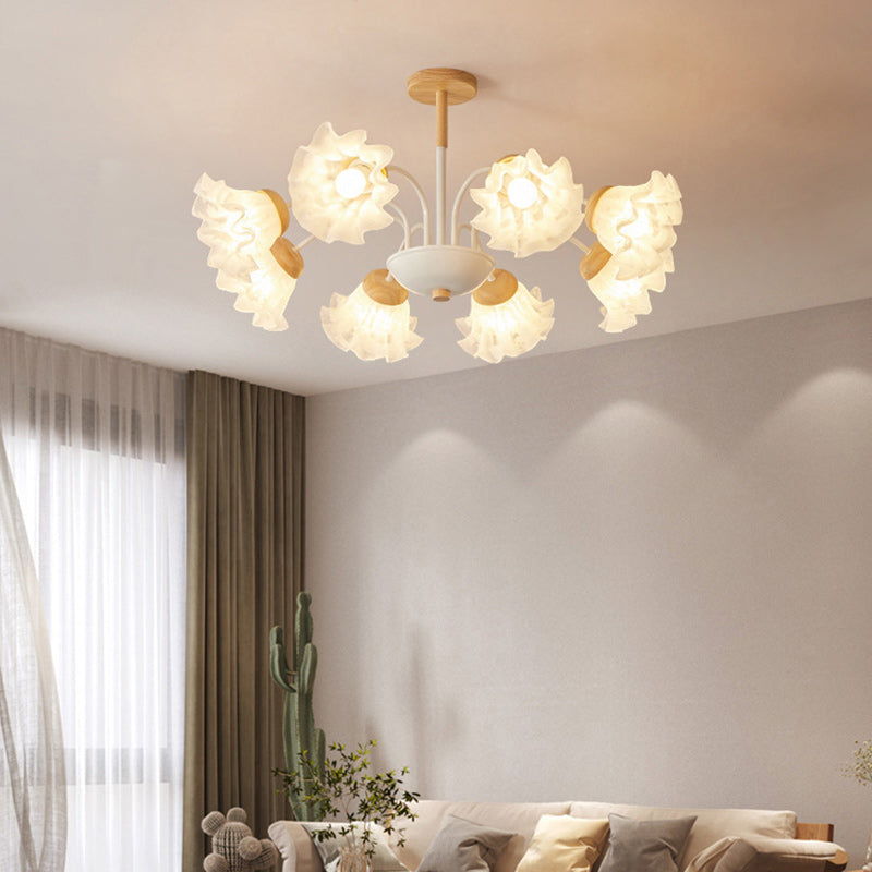 Modern Nordic Bellflower Chandelier in Iron, Wood & Acrylic – 3/6/8 Lights for Living Room