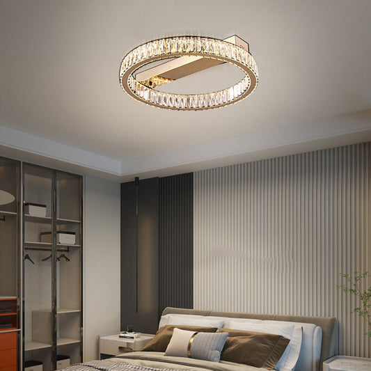 Modern Luxury Double Ring Crystal Semi-Flush Mount Ceiling Light with Stainless Steel Frame LED for Living Room