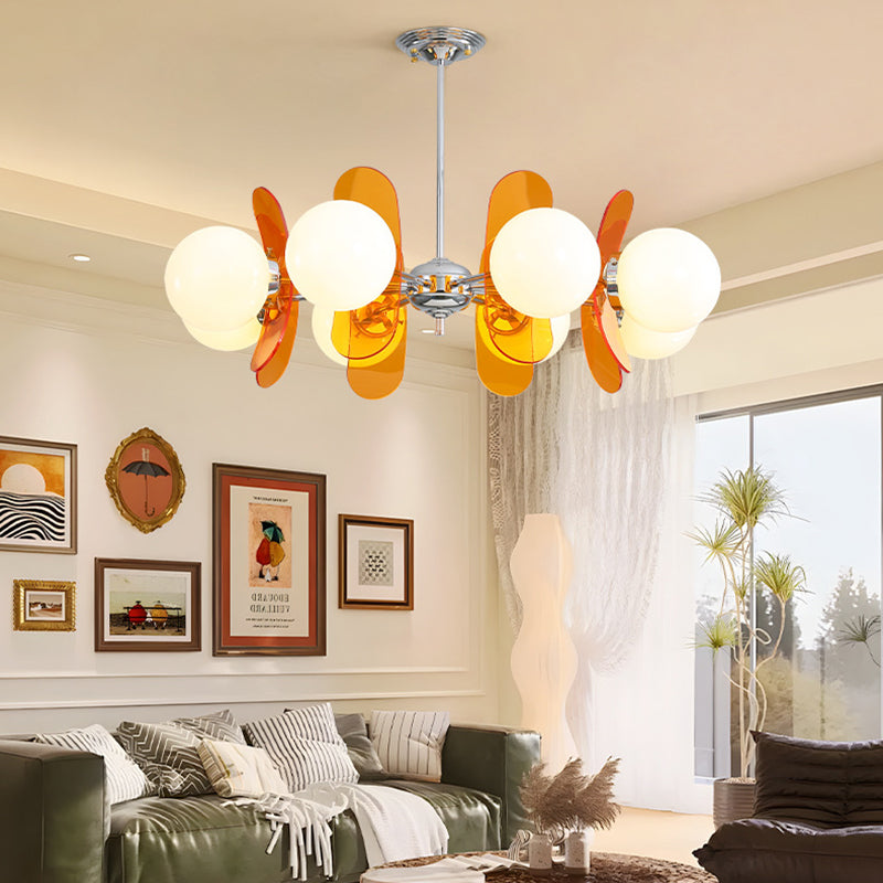 Contemporary Nordic Glass Globe Chandelier – 3/6/8 Light Iron & Acrylic Frame for Living Room