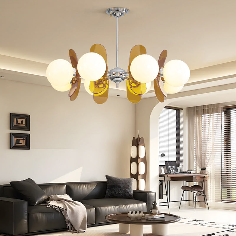 Contemporary Nordic Glass Globe Chandelier – 3/6/8 Light Iron & Acrylic Frame for Living Room