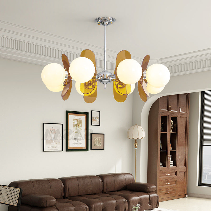 Contemporary Nordic Glass Globe Chandelier – 3/6/8 Light Iron & Acrylic Frame for Living Room