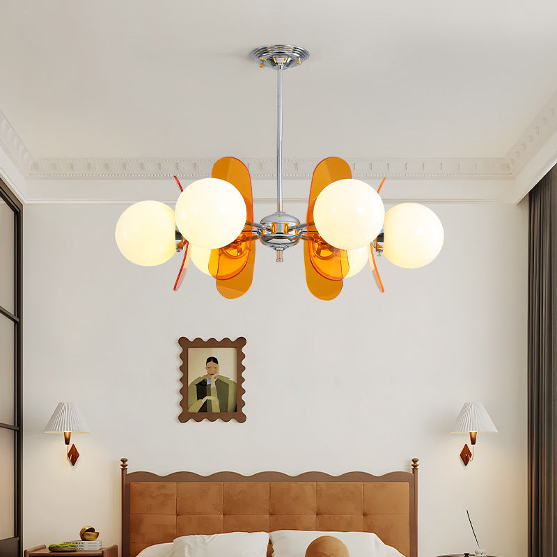 Contemporary Nordic Glass Globe Chandelier – 3/6/8 Light Iron & Acrylic Frame for Living Room