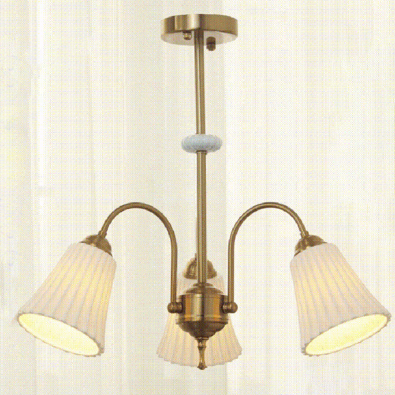 Traditional French Cone Ceramic Shade Chandelier with Brass Frame 3/5/8 Light for Living Room