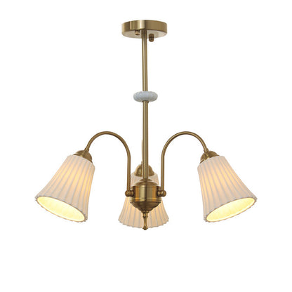 Traditional French Cone Ceramic Shade Chandelier with Brass Frame 3/5/8 Light for Living Room