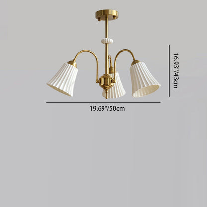 Traditional French Cone Ceramic Shade Chandelier with Brass Frame 3/5/8 Light for Living Room