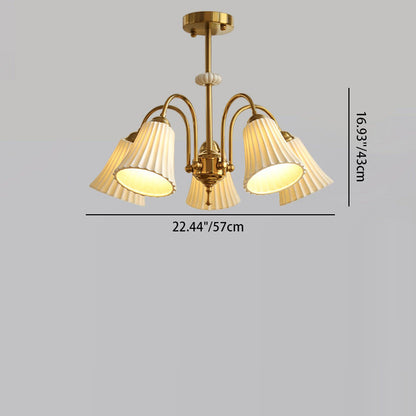 Traditional French Cone Ceramic Shade Chandelier with Brass Frame 3/5/8 Light for Living Room