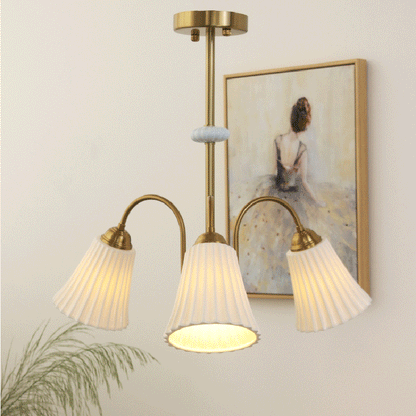 Traditional French Cone Ceramic Shade Chandelier with Brass Frame 3/5/8 Light for Living Room