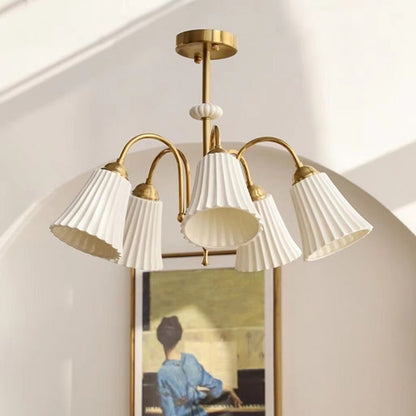 Traditional French Cone Ceramic Shade Chandelier with Brass Frame 3/5/8 Light for Living Room