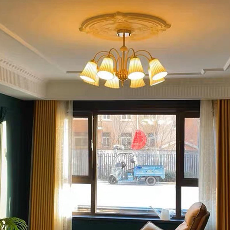 Traditional French Cone Ceramic Shade Chandelier with Brass Frame 3/5/8 Light for Living Room