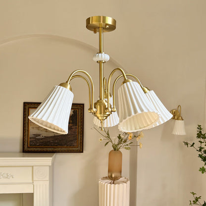 Traditional French Cone Ceramic Shade Chandelier with Brass Frame 3/5/8 Light for Living Room