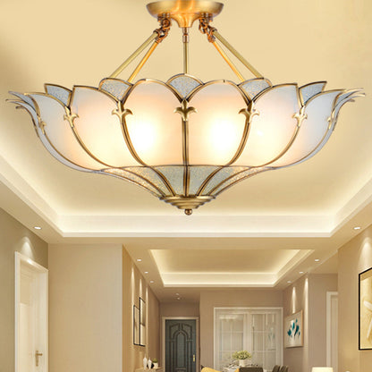 Modern Mid-Century Palace Dome Semi-Flush Mount Ceiling Light in Copper & Glass 4/6 Light for Bedroom