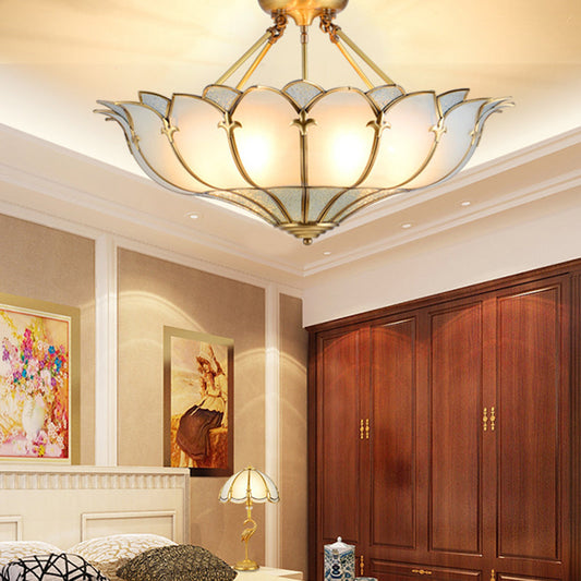 Modern Mid-Century Palace Dome Semi-Flush Mount Ceiling Light in Copper & Glass 4/6 Light for Bedroom