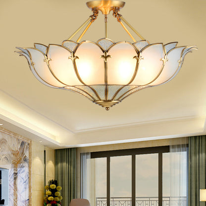 Modern Mid-Century Palace Dome Semi-Flush Mount Ceiling Light in Copper & Glass 4/6 Light for Bedroom