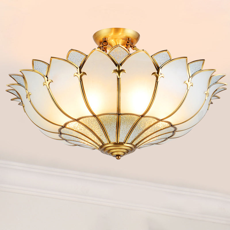 Modern Mid-Century Palace Dome Semi-Flush Mount Ceiling Light in Copper & Glass 4/6 Light for Bedroom
