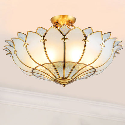 Modern Mid-Century Palace Dome Semi-Flush Mount Ceiling Light in Copper & Glass 4/6 Light for Bedroom
