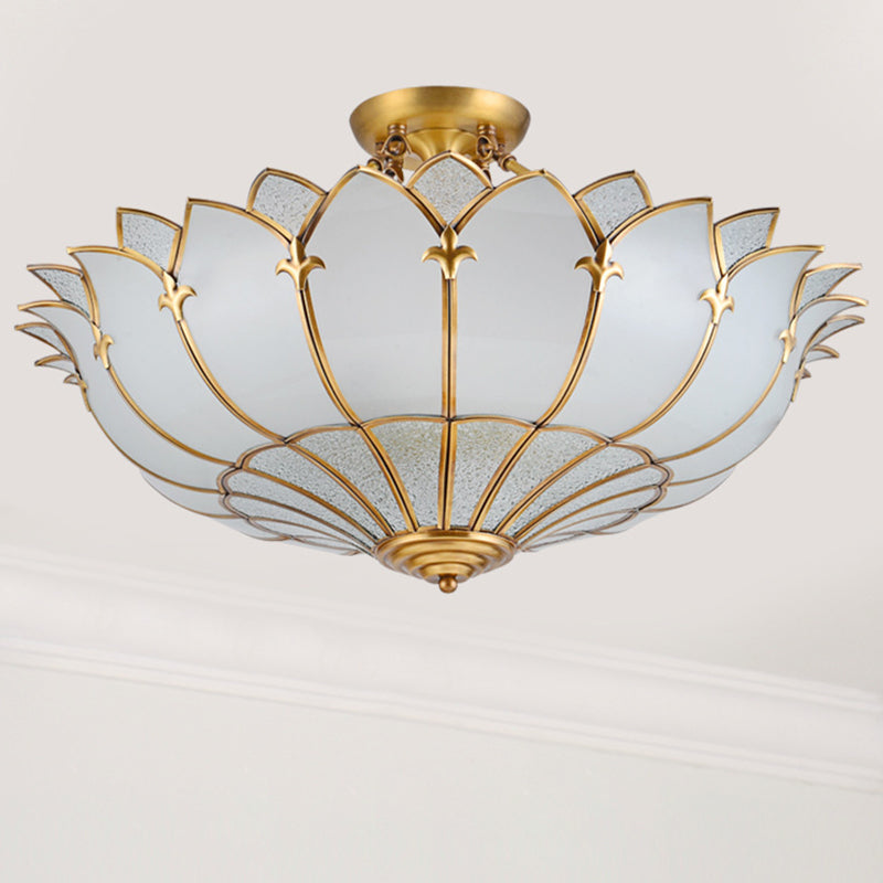 Modern Mid-Century Palace Dome Semi-Flush Mount Ceiling Light in Copper & Glass 4/6 Light for Bedroom
