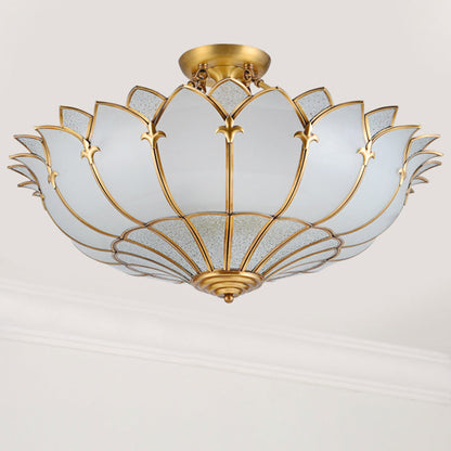 Modern Mid-Century Palace Dome Semi-Flush Mount Ceiling Light in Copper & Glass 4/6 Light for Bedroom