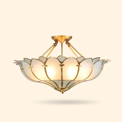 Modern Mid-Century Palace Dome Semi-Flush Mount Ceiling Light in Copper & Glass 4/6 Light for Bedroom