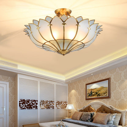 Modern Mid-Century Palace Dome Semi-Flush Mount Ceiling Light in Copper & Glass 4/6 Light for Bedroom