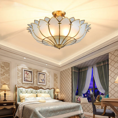 Modern Mid-Century Palace Dome Semi-Flush Mount Ceiling Light in Copper & Glass 4/6 Light for Bedroom