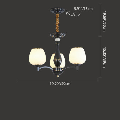 Traditional French Jar-shaped Glass Chandelier with Brass Frame 3/5/6 Light for Living Room