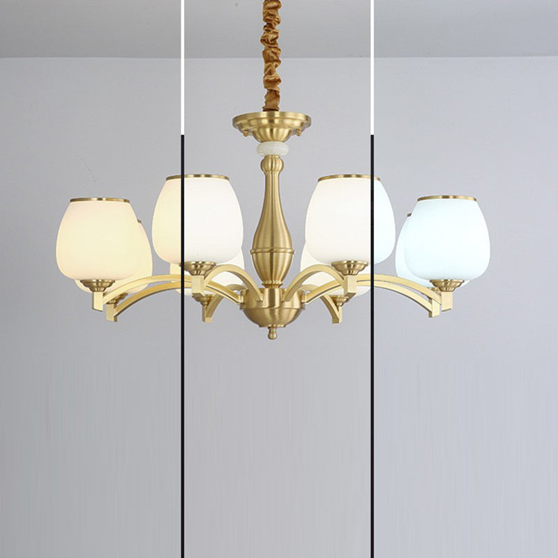 Traditional French Jar-shaped Glass Chandelier with Brass Frame 3/5/6 Light for Living Room