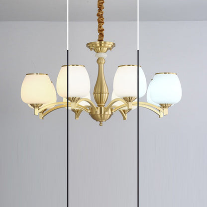 Traditional French Jar-shaped Glass Chandelier with Brass Frame 3/5/6 Light for Living Room