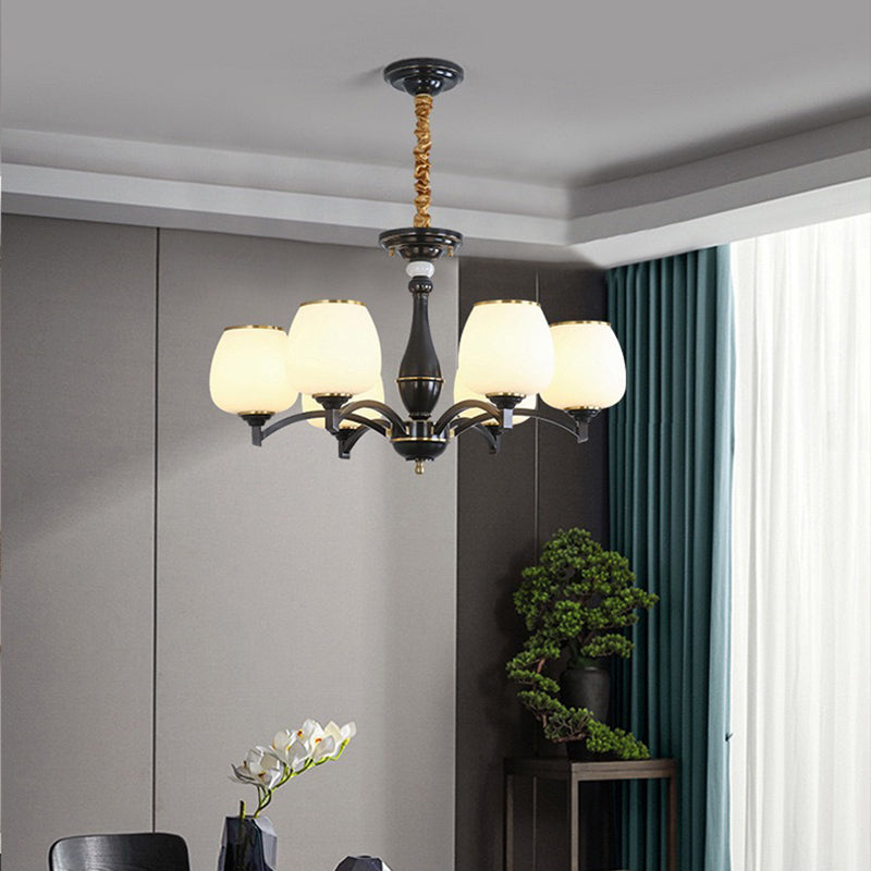 Traditional French Jar-shaped Glass Chandelier with Brass Frame 3/5/6 Light for Living Room