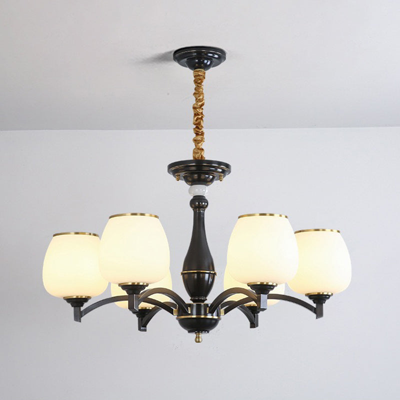 Traditional French Jar-shaped Glass Chandelier with Brass Frame 3/5/6 Light for Living Room