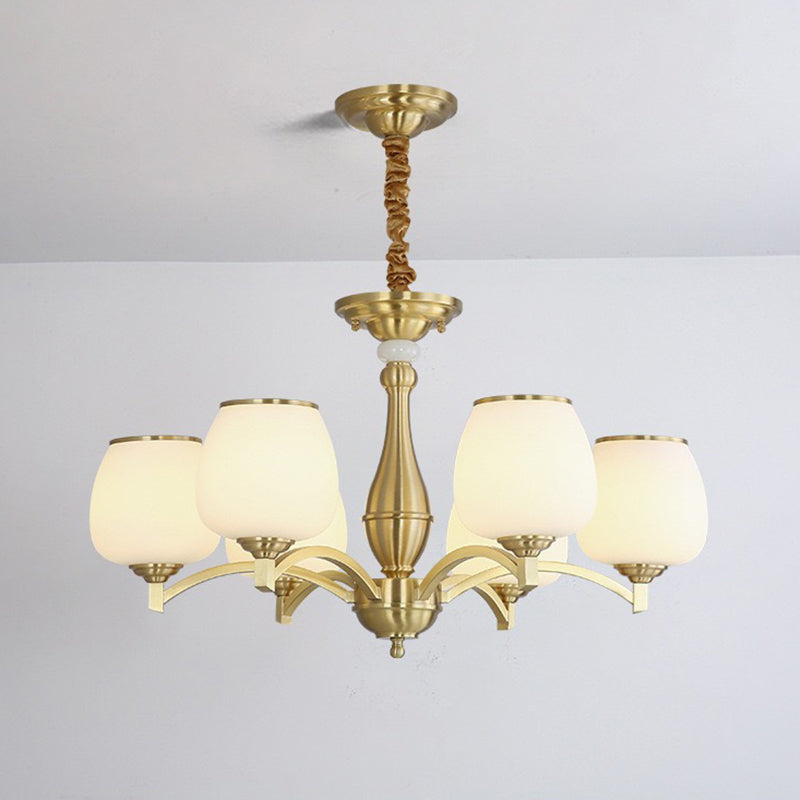 Traditional French Jar-shaped Glass Chandelier with Brass Frame 3/5/6 Light for Living Room