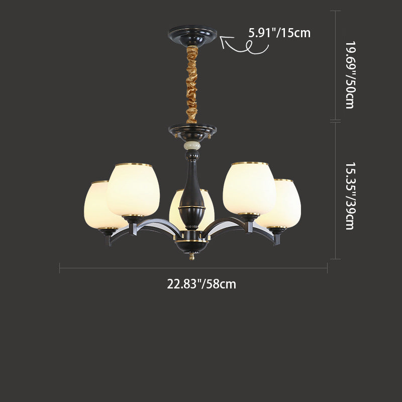 Traditional French Jar-shaped Glass Chandelier with Brass Frame 3/5/6 Light for Living Room