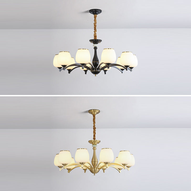 Traditional French Jar-shaped Glass Chandelier with Brass Frame 3/5/6 Light for Living Room