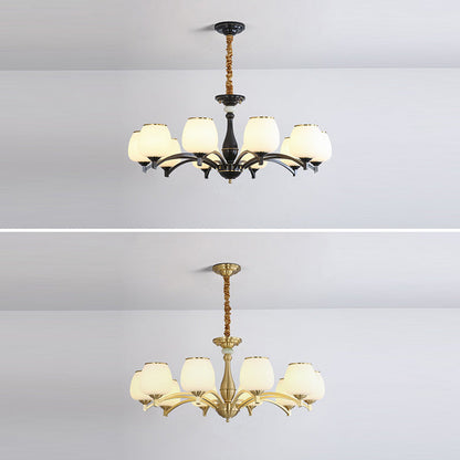 Traditional French Jar-shaped Glass Chandelier with Brass Frame 3/5/6 Light for Living Room