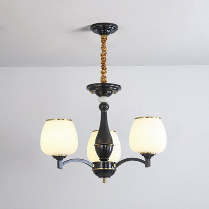 Traditional French Jar-shaped Glass Chandelier with Brass Frame 3/5/6 Light for Living Room