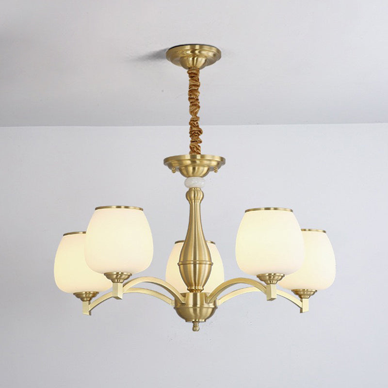 Traditional French Jar-shaped Glass Chandelier with Brass Frame 3/5/6 Light for Living Room