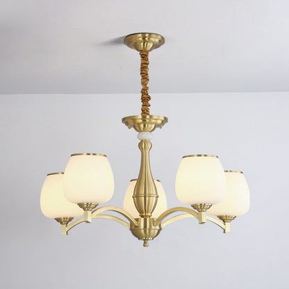 Traditional French Jar-shaped Glass Chandelier with Brass Frame 3/5/6 Light for Living Room