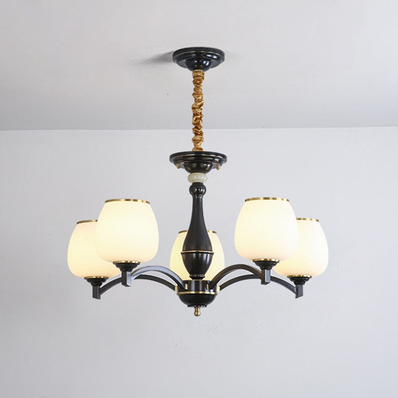 Traditional French Jar-shaped Glass Chandelier with Brass Frame 3/5/6 Light for Living Room