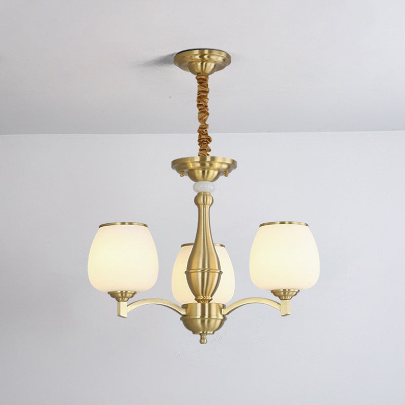 Traditional French Jar-shaped Glass Chandelier with Brass Frame 3/5/6 Light for Living Room