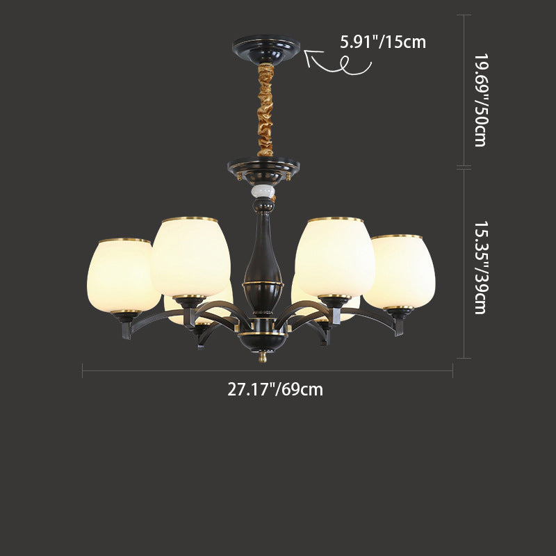Traditional French Jar-shaped Glass Chandelier with Brass Frame 3/5/6 Light for Living Room