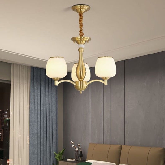 Traditional French Jar-shaped Glass Chandelier with Brass Frame 3/5/6 Light for Living Room