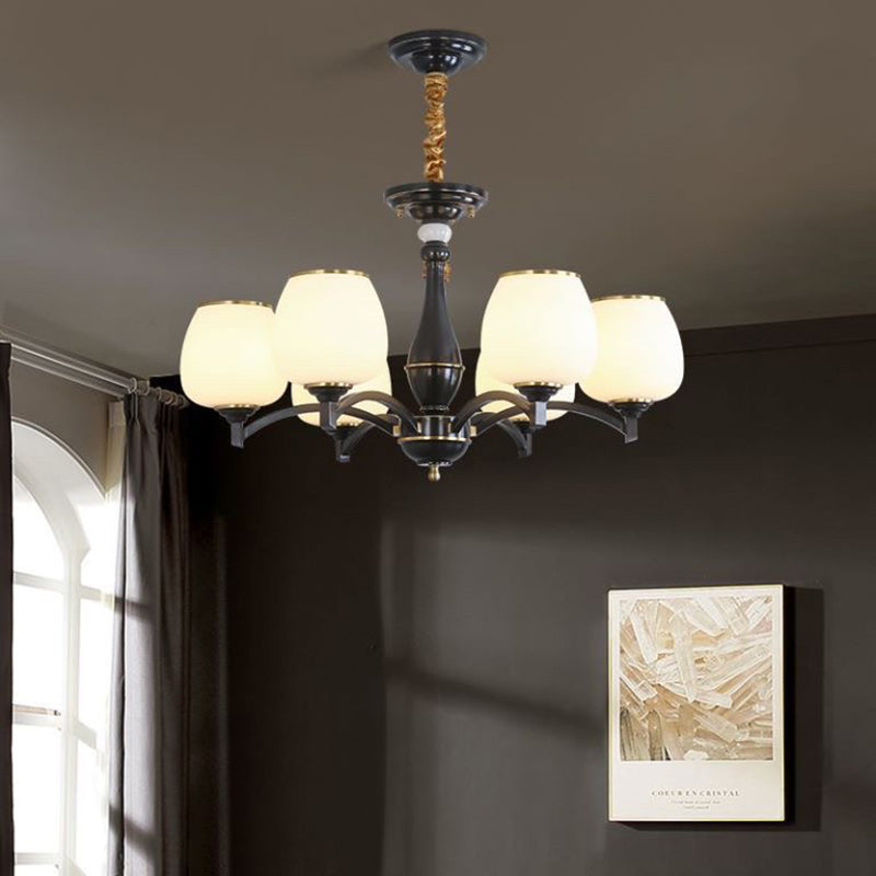 Traditional French Jar-shaped Glass Chandelier with Brass Frame 3/5/6 Light for Living Room